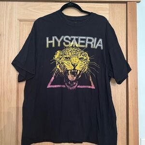 Hysteria Graphic Black Tee with Yellow & Pink Leopard